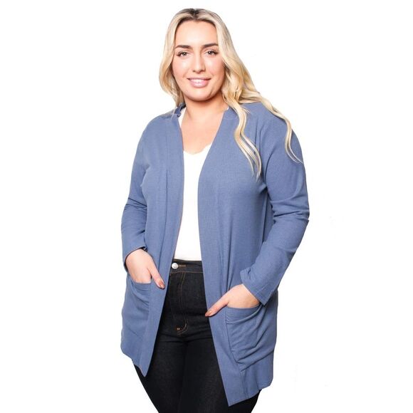 Womens Plus Size Ribbed Long Sleeve Open Cardigan - Picture 3 of 3